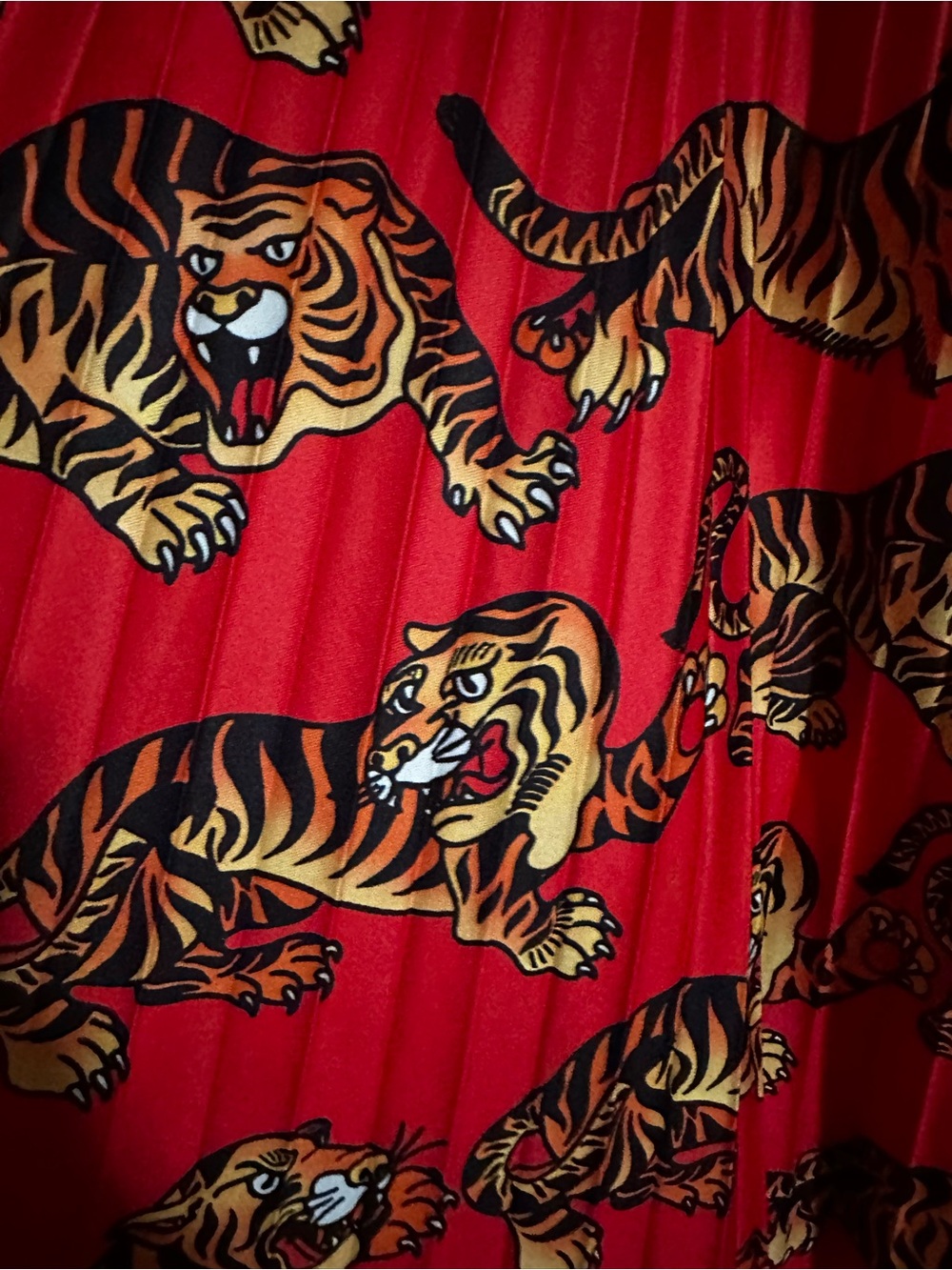 Dressed in LALA Red Pleated Maxi Skirt with Tiger Print - Picture 3 of 7